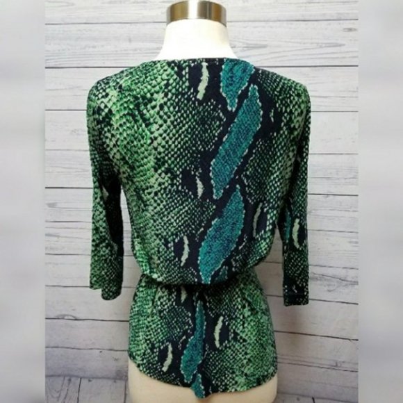 NWOT! Diane Von Furstenberg DVF Sz 2/ XS Green Snake Print 100% Silk Wrap Top - Picture 2 of 7